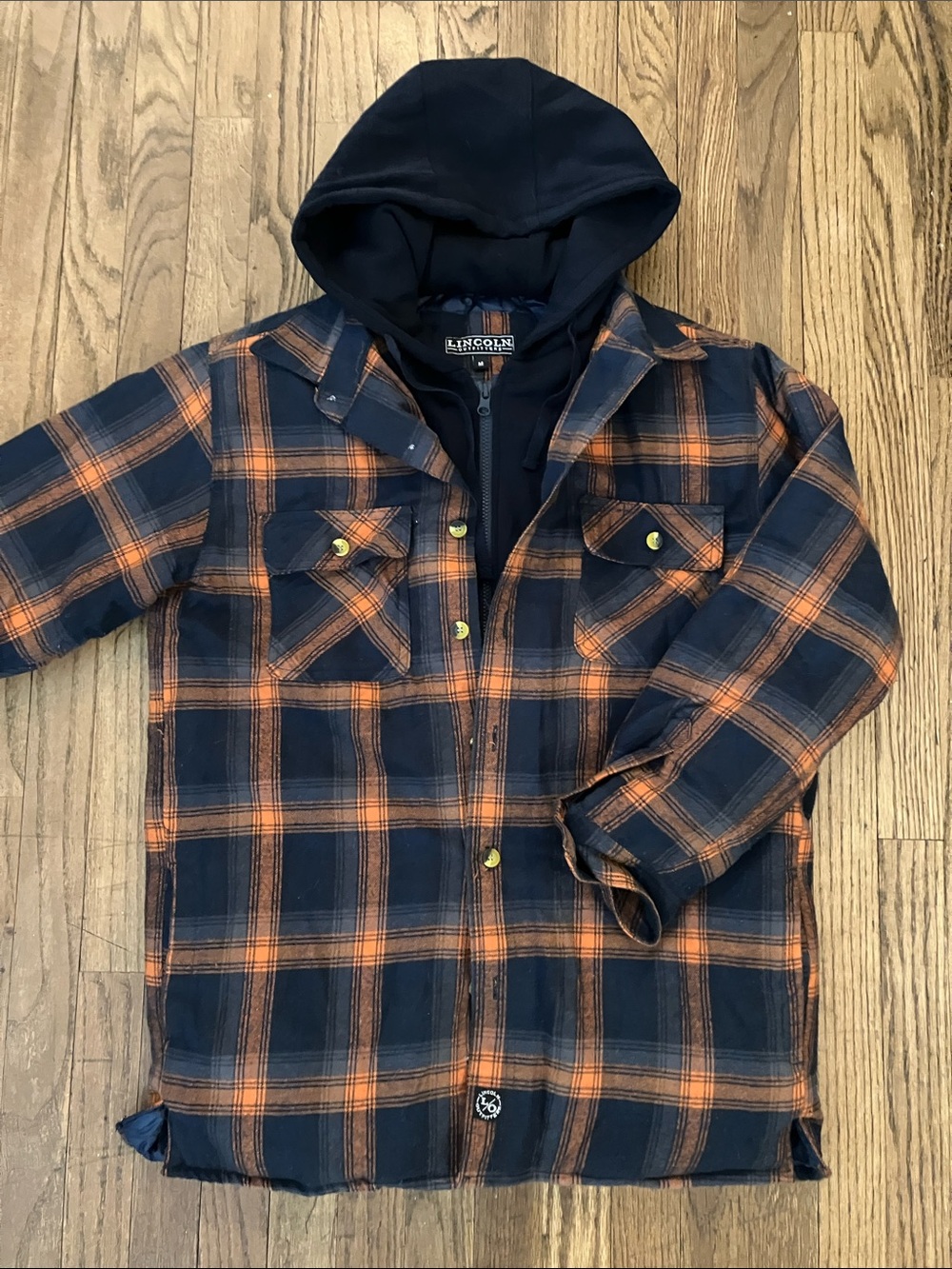 Men’s Navy & Orange Plaid Hooded Jacket